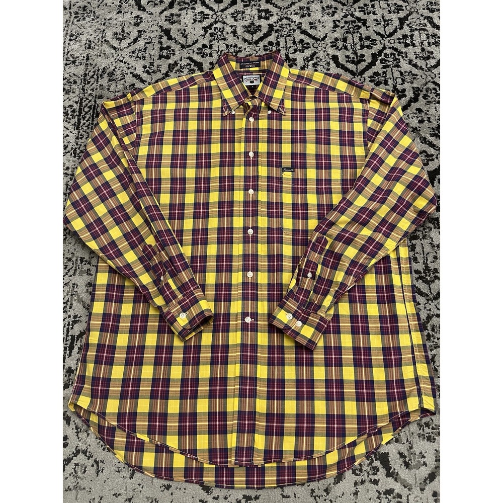 FACONNABLE Men's Size Large L Button Down Shirt Plaid Yellow/ Red Long Sleeve
